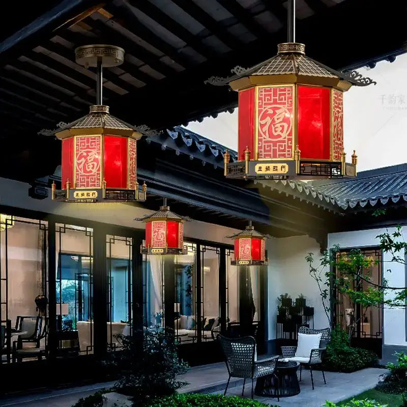 Chinese style golden lantern pendant light balcony ceiling decor