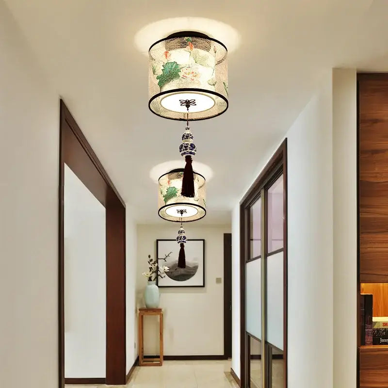 Chinese style ceiling lamp for villa corridors with ink wash painting
