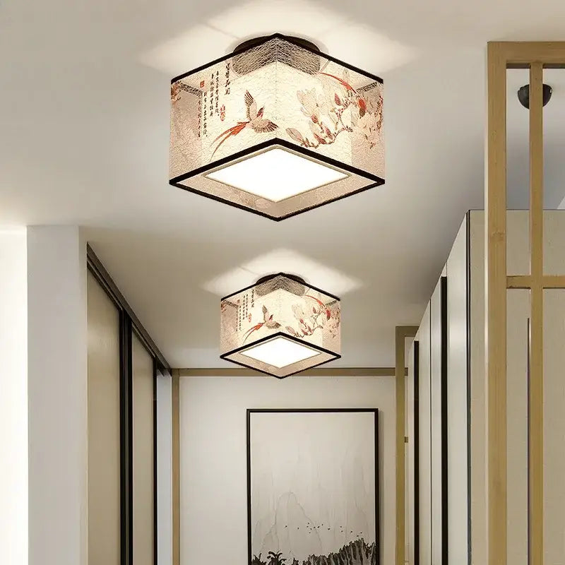 Chinese style ceiling lamp for villa corridors with ink wash painting