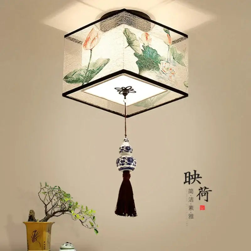 Chinese style ceiling lamp for villa corridors with ink wash painting