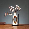 Chinese style ceramic vase with wooden frame for living room decor