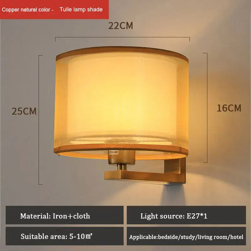 Chinese style silver & black cloth covered wall lamp for bedroom