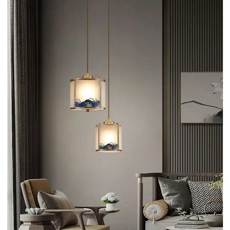 Chinese blue wave copper pendant light for bedroom