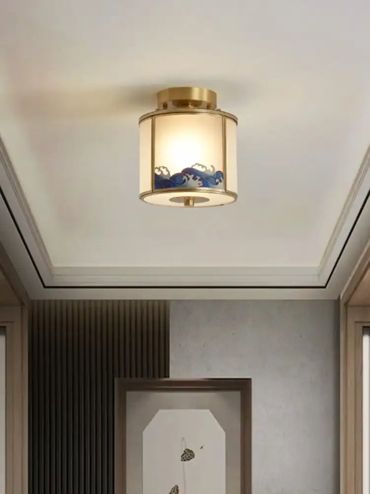 Chinese blue wave copper pendant light for bedroom