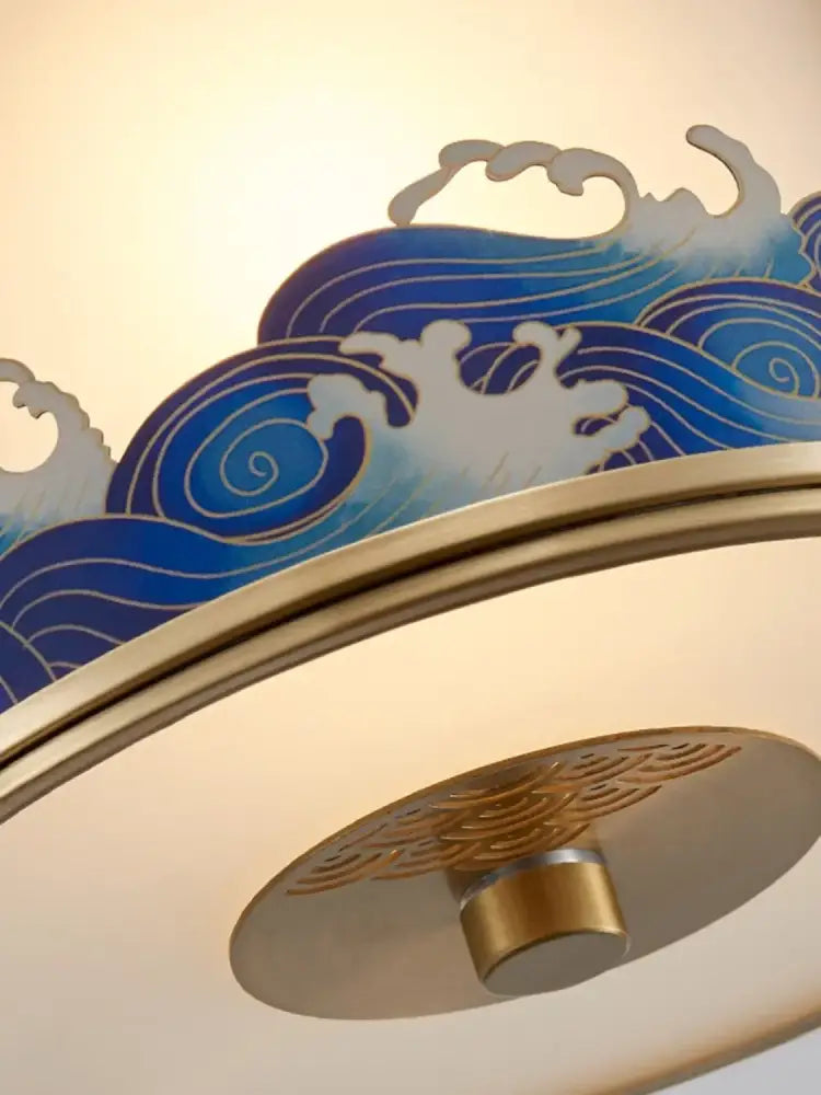 Chinese blue wave copper pendant light for bedroom