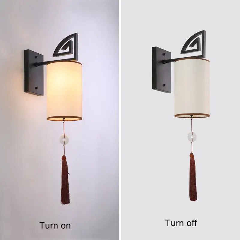 Chinese style black e27 cloth wall sconce living room tassel light