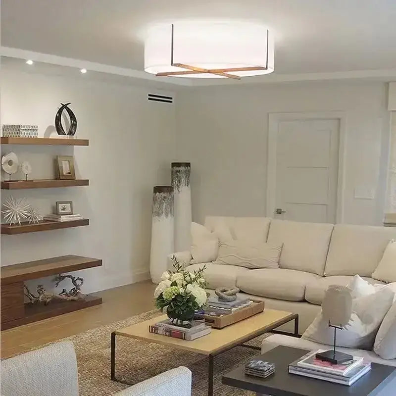 Modern chinese style fabric ceiling lamp for bedroom minimalist wood