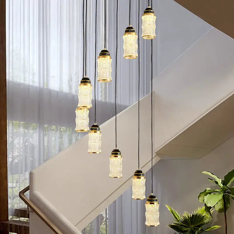 Modern black spiral staircase chandelier with frosted glass for villa