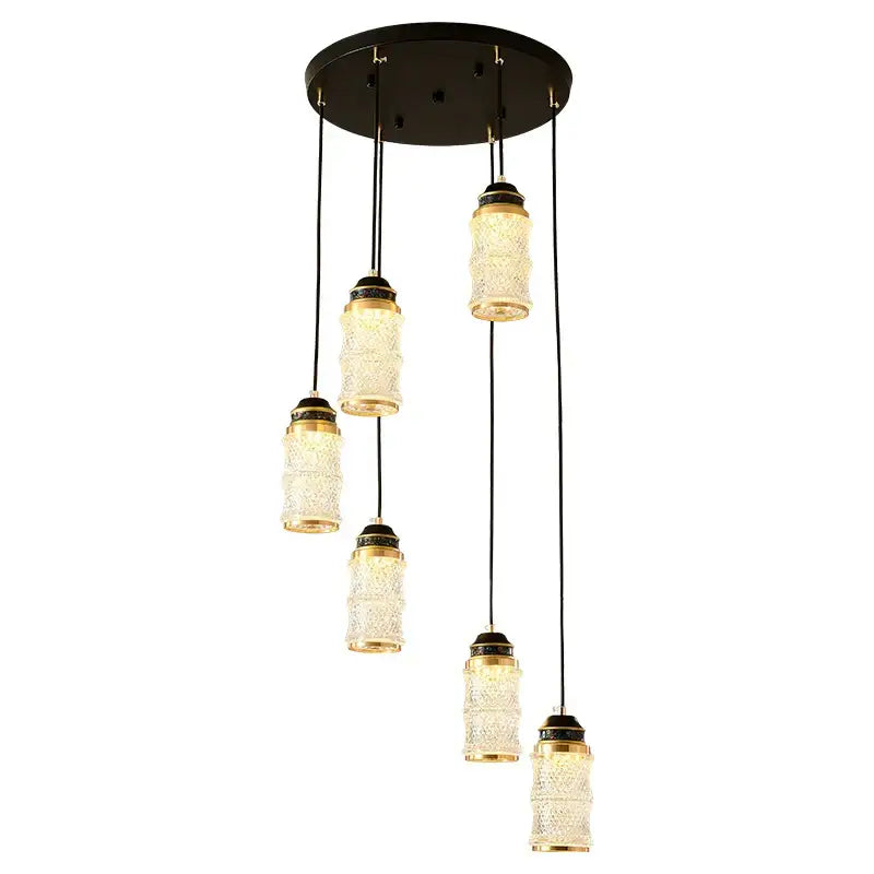 Modern black spiral staircase chandelier with frosted glass for villa