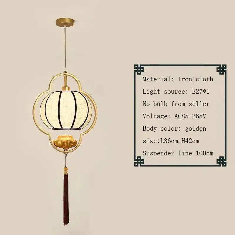 Chinese teahouse lantern chandelier – dining room lotus fabric lamp