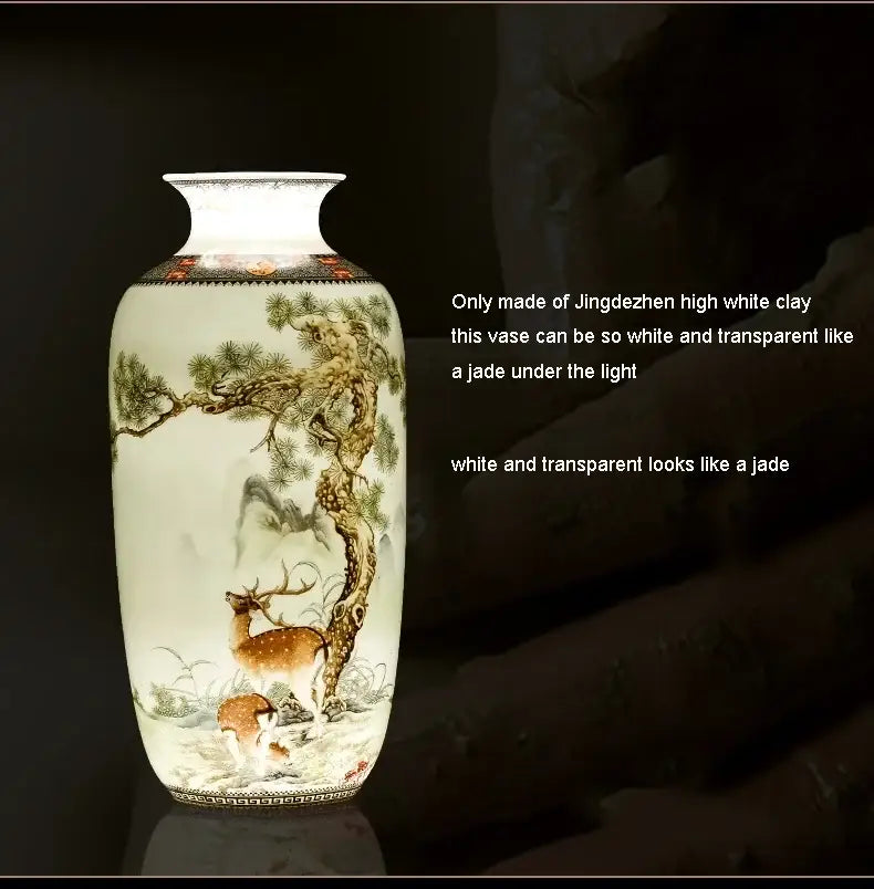 Chinese traditional white ceramic deer vase living room home decor