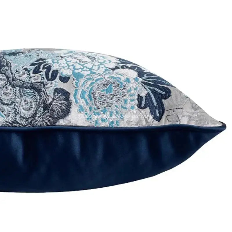 Chinoiserie blue peony floral cushion cover living room decor