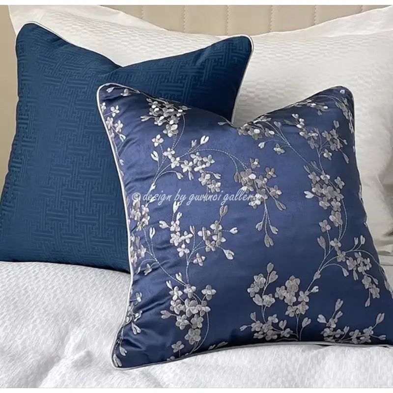 Chinoiserie blue peony floral cushion cover living room decor