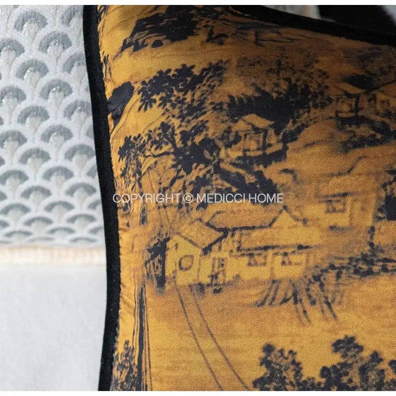 Decorbites chinoiserie sunset gold accent cushion cover living room