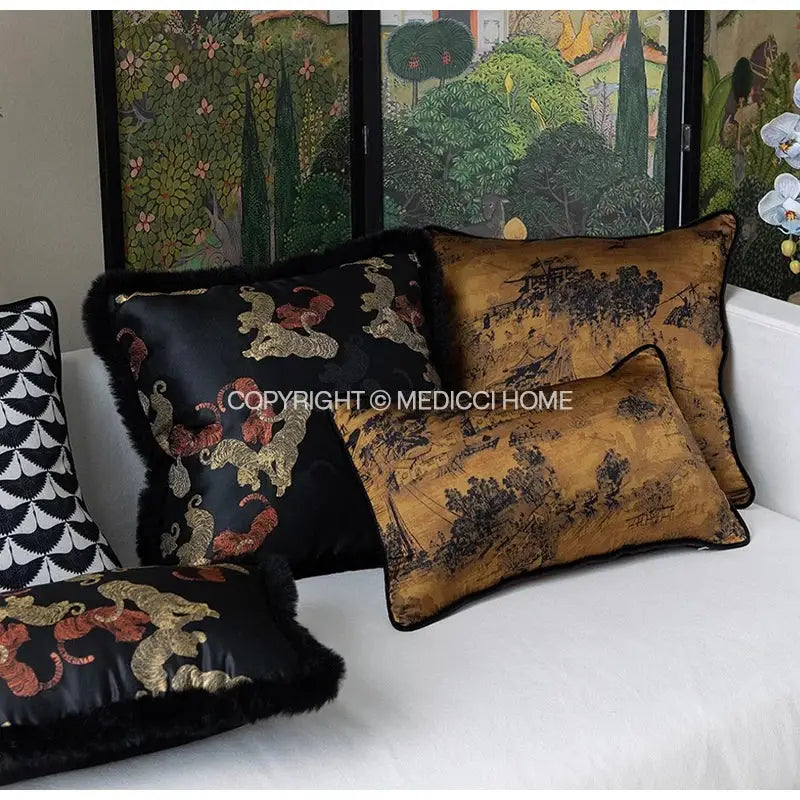 Decorbites chinoiserie sunset gold accent cushion cover living room