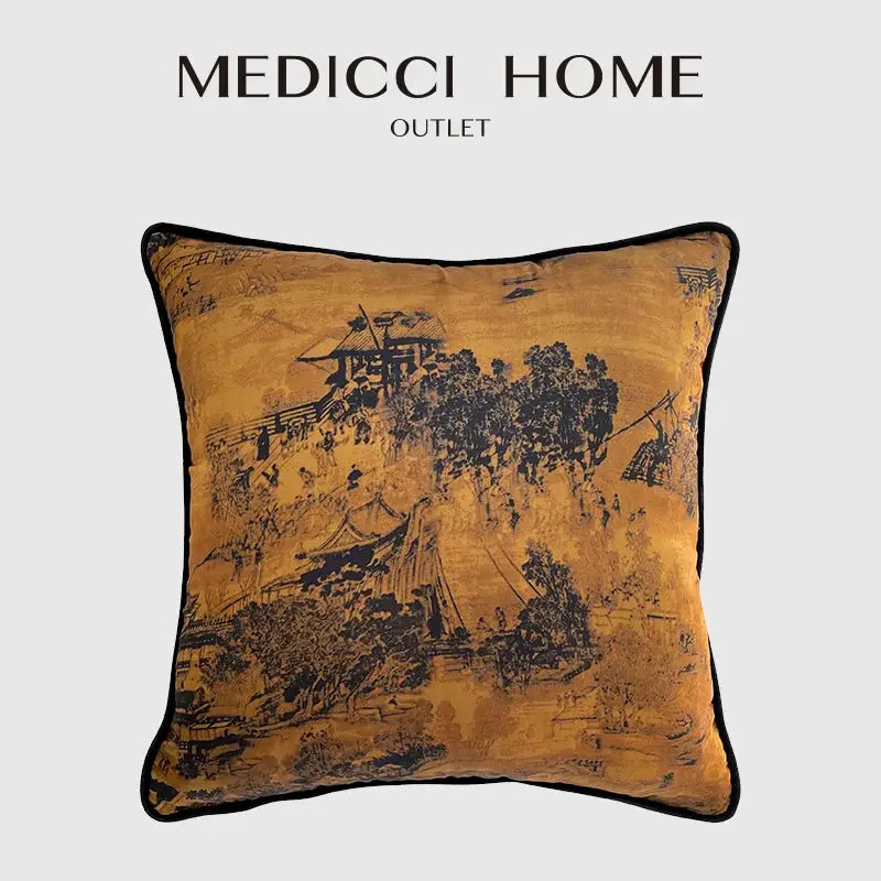 Decorbites chinoiserie sunset gold accent cushion cover living room