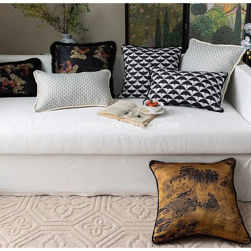 Decorbites chinoiserie sunset gold accent cushion cover living room