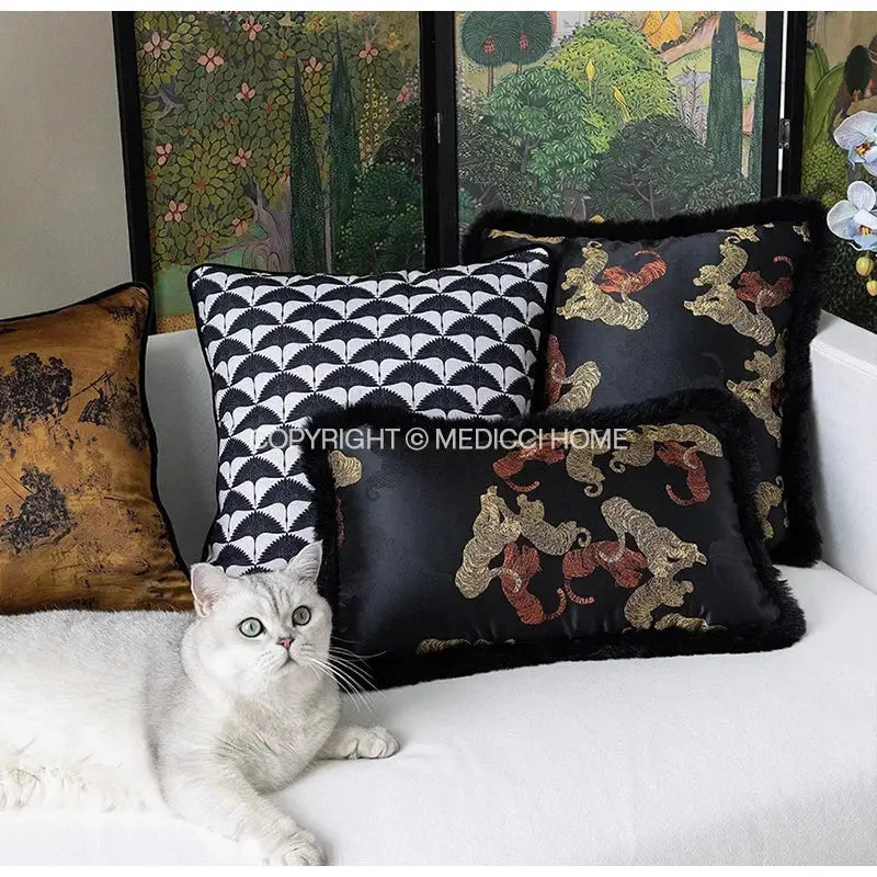 Decorbites chinoiserie sunset gold accent cushion cover living room