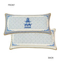 Traditional chinese pavilion blue & white circular throw pillow covers bedroom tassel trim