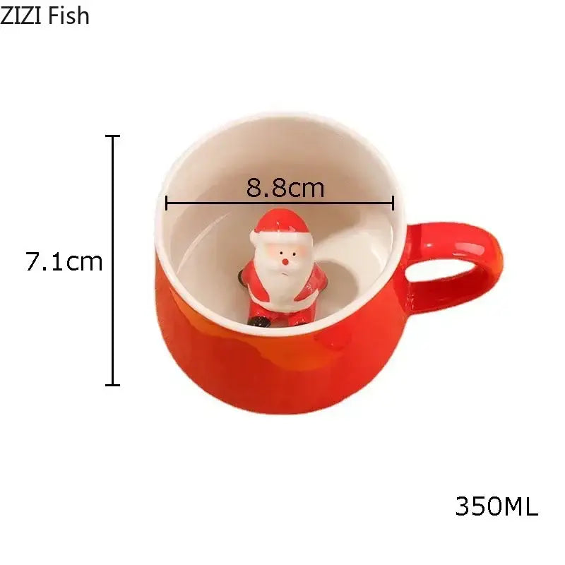 Red and white christmas animals ceramic mug set dining room figurines