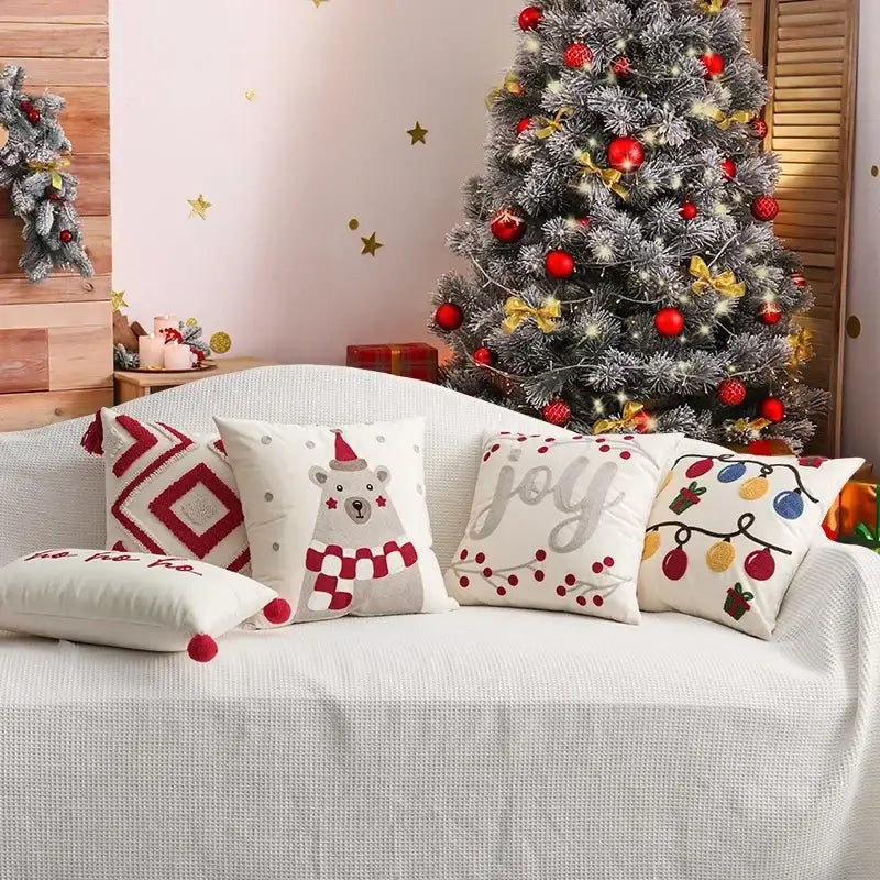 Christmas bell red embroidered pillow cover living room holiday decor