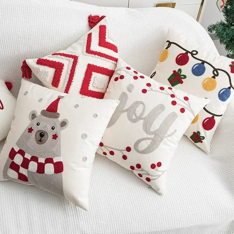 Christmas bell red embroidered pillow cover living room holiday decor