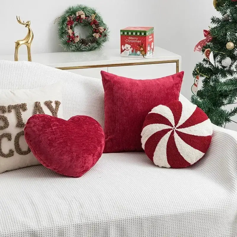 Hand knitted red & white christmas candy cushions living room decor