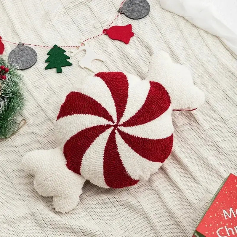 Hand knitted red & white christmas candy cushions living room decor