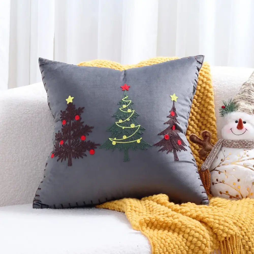 Red christmas cartoon embroidered pillow cover living room decor