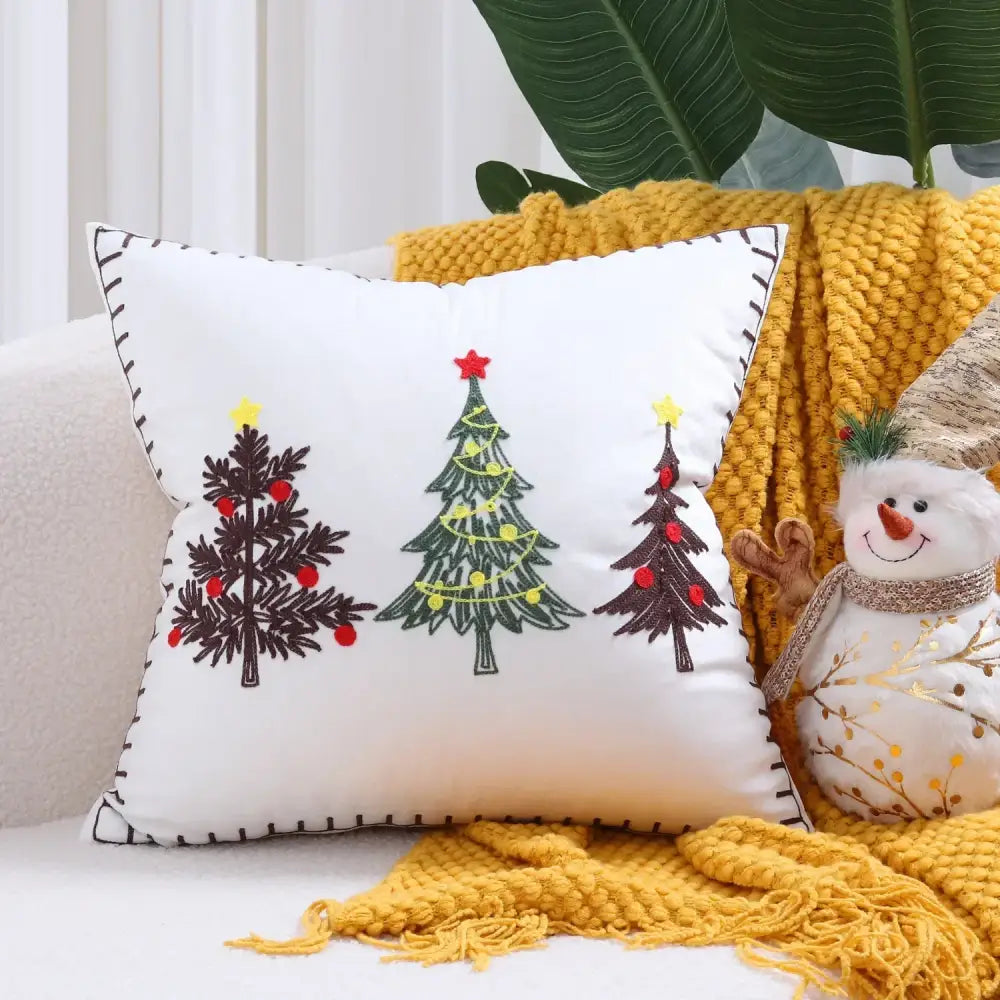 Red christmas cartoon embroidered pillow cover living room decor