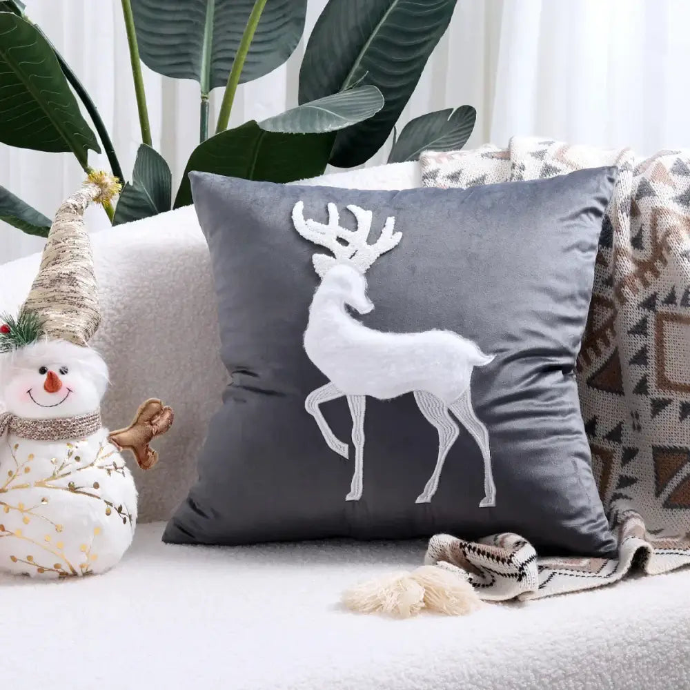 Red christmas cartoon embroidered pillow cover living room decor