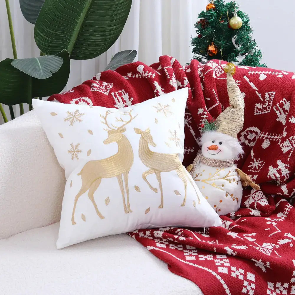 Red christmas cartoon embroidered pillow cover living room decor