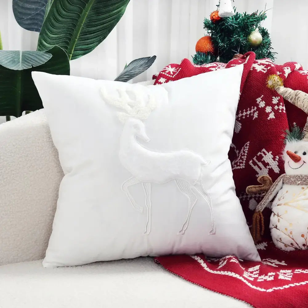 Red christmas cartoon embroidered pillow cover living room decor