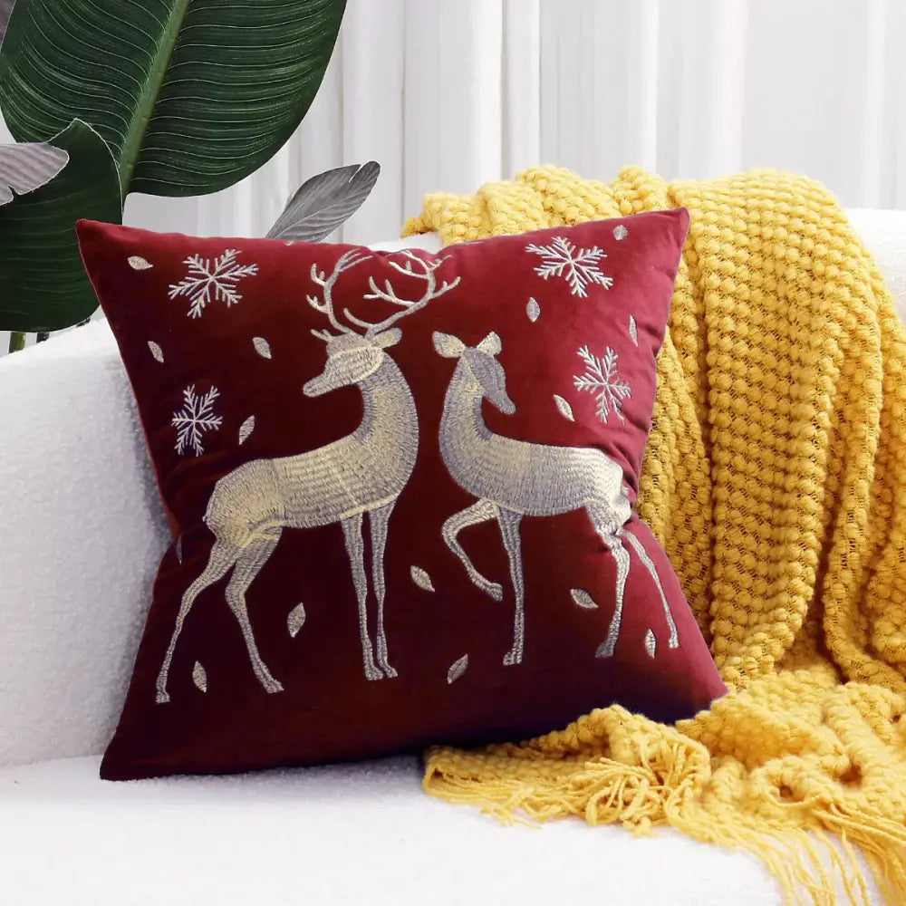Red christmas cartoon embroidered pillow cover living room decor