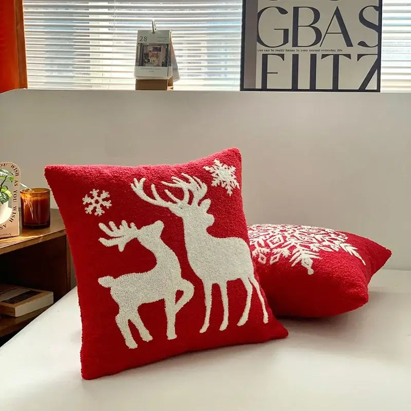 White plush christmas cartoon embroidered pillow covers living room