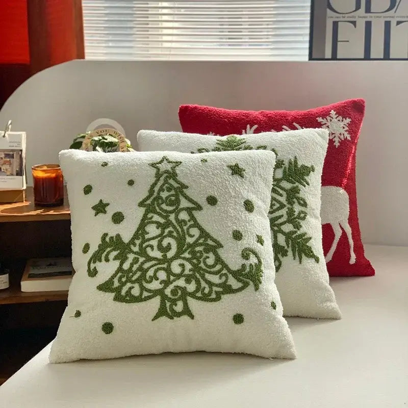 White plush christmas cartoon embroidered pillow covers living room