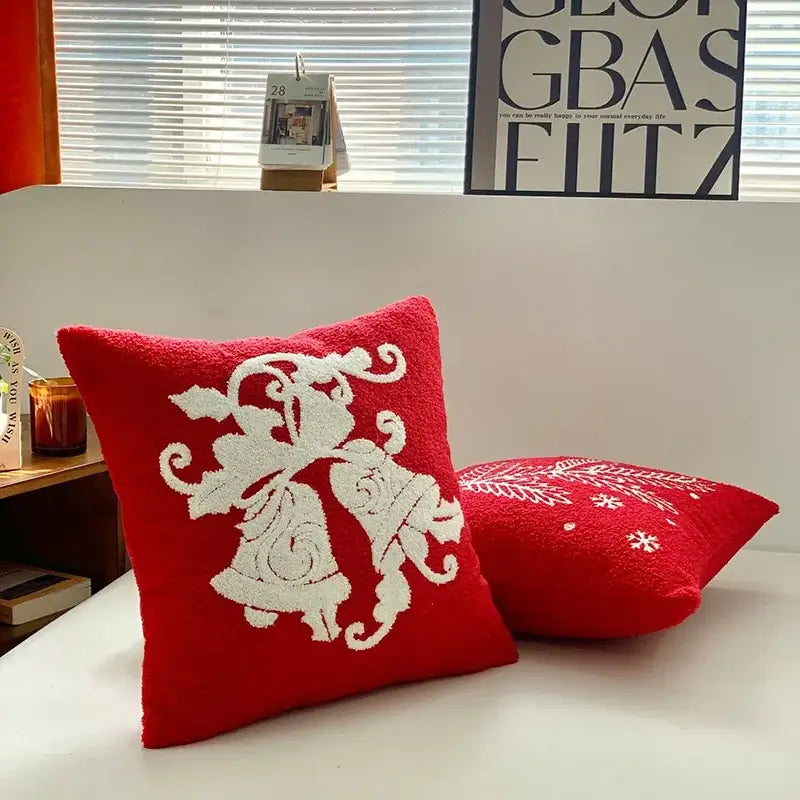 White plush christmas cartoon embroidered pillow covers living room