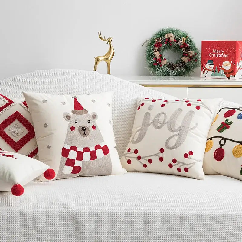 Christmas day embroidered pillowcase living room festive throw pillow