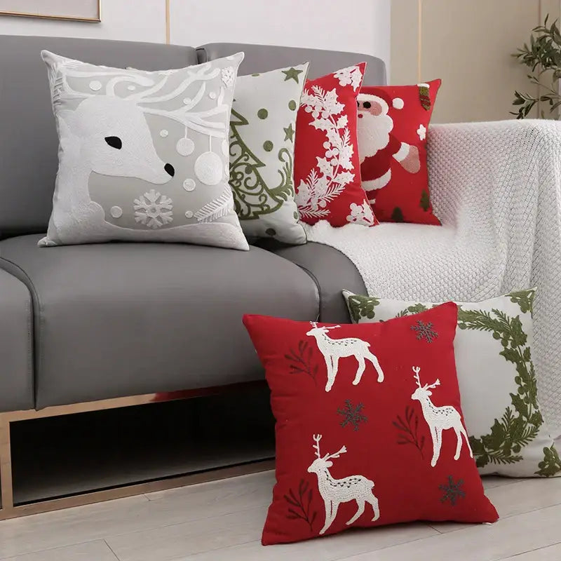Red deer snowflake christmas cushion cover living room pillow case