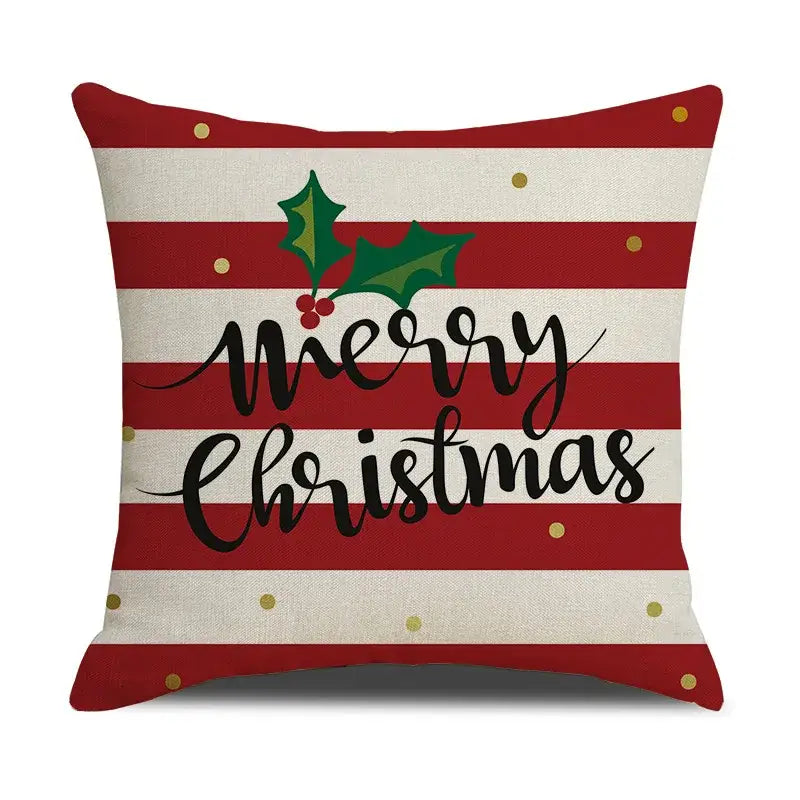 Festive reindeer linen cushion cover set cream & green living room