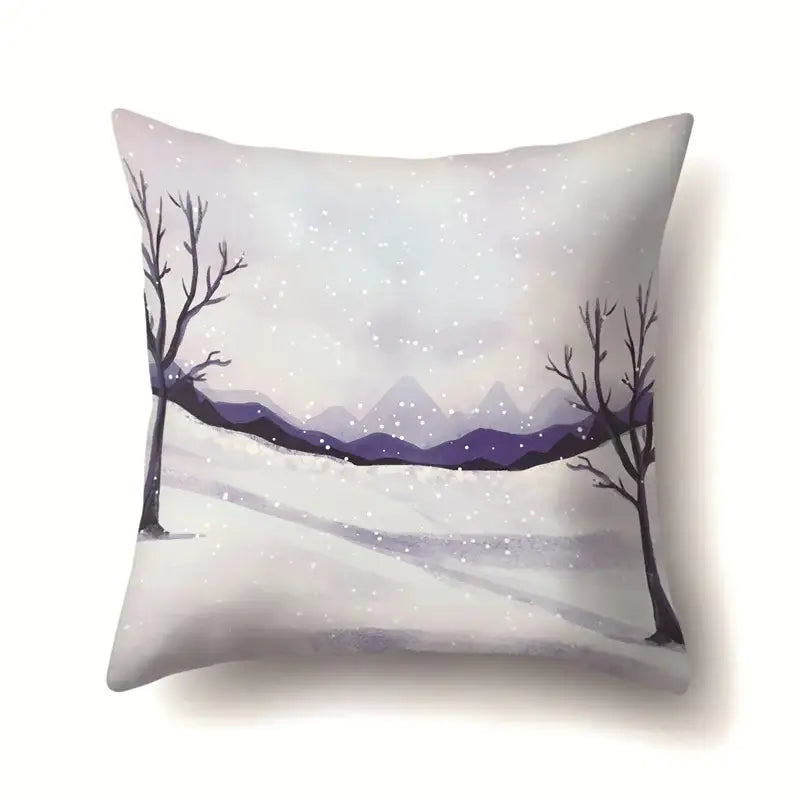 Winter landscape blue and white pillow case living room decor