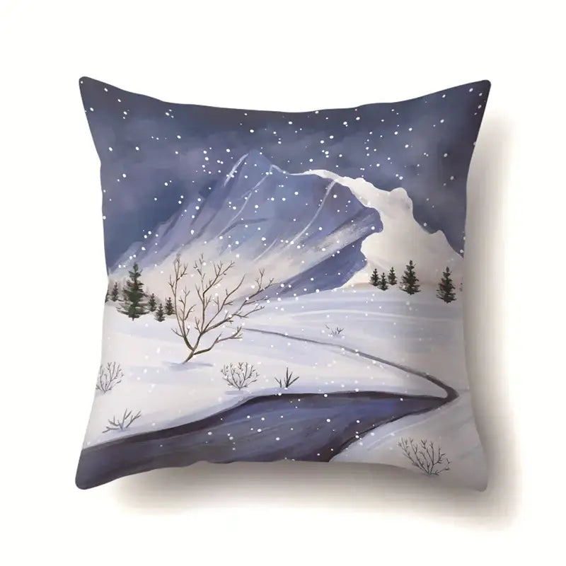 Winter landscape blue and white pillow case living room decor