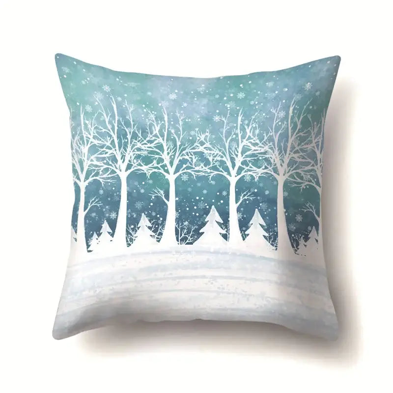 Winter landscape blue and white pillow case living room decor