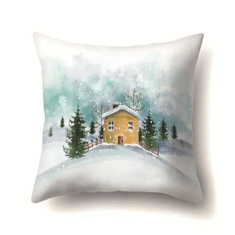 Winter landscape blue and white pillow case living room decor