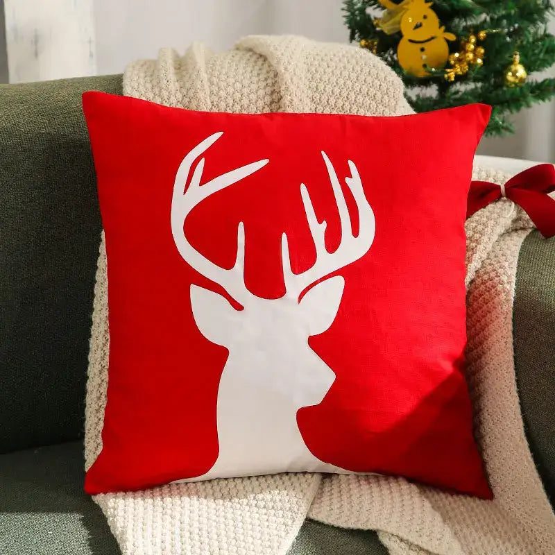 Navy blue christmas elk embroidered cushion cover living room decor