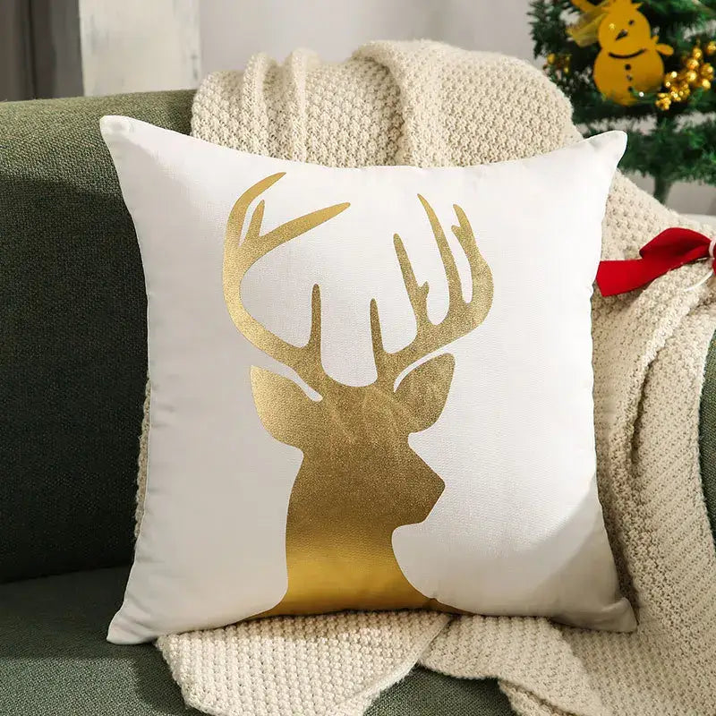 Navy blue christmas elk embroidered cushion cover living room decor