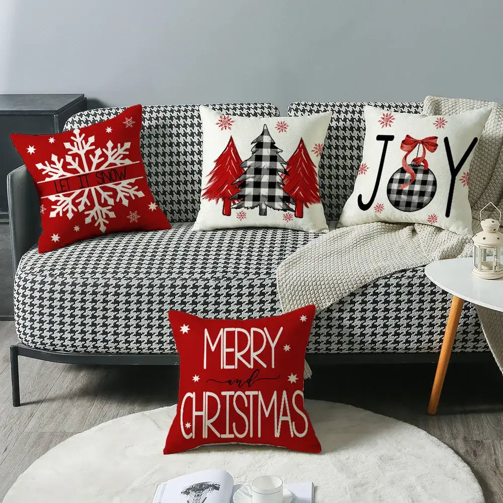 Red and white christmas elk letter pillowcase living room decor