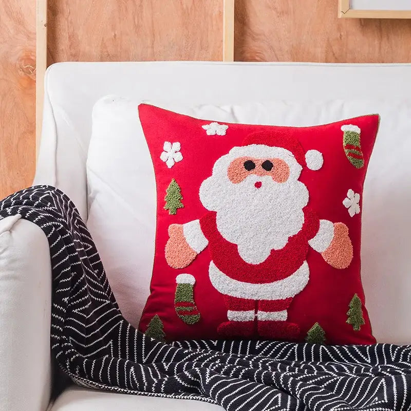 Christmas embroidered cushion cover red & white living room pillow