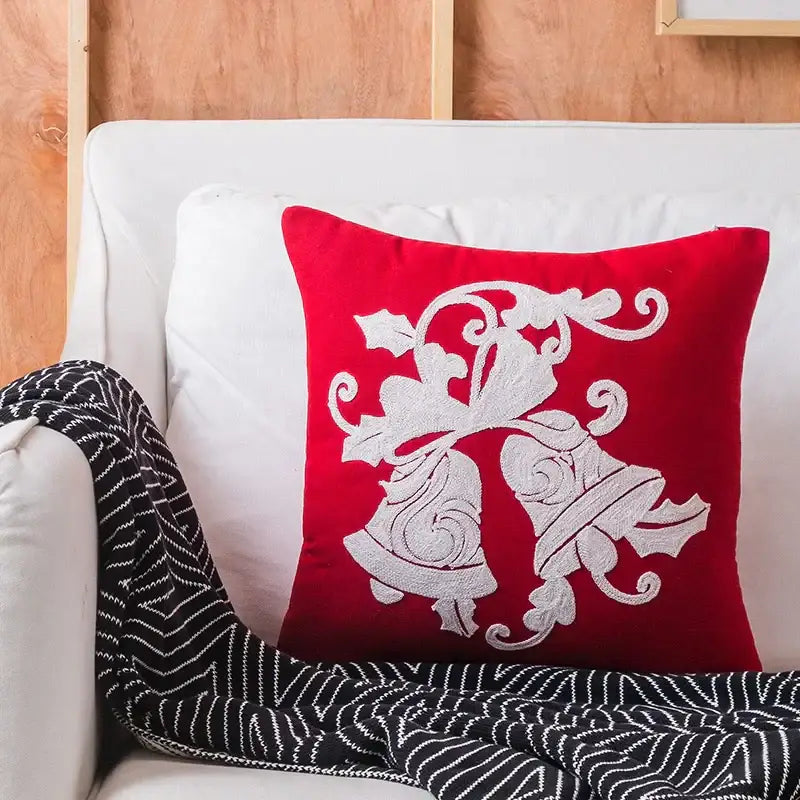 Christmas embroidered cushion cover red & white living room pillow