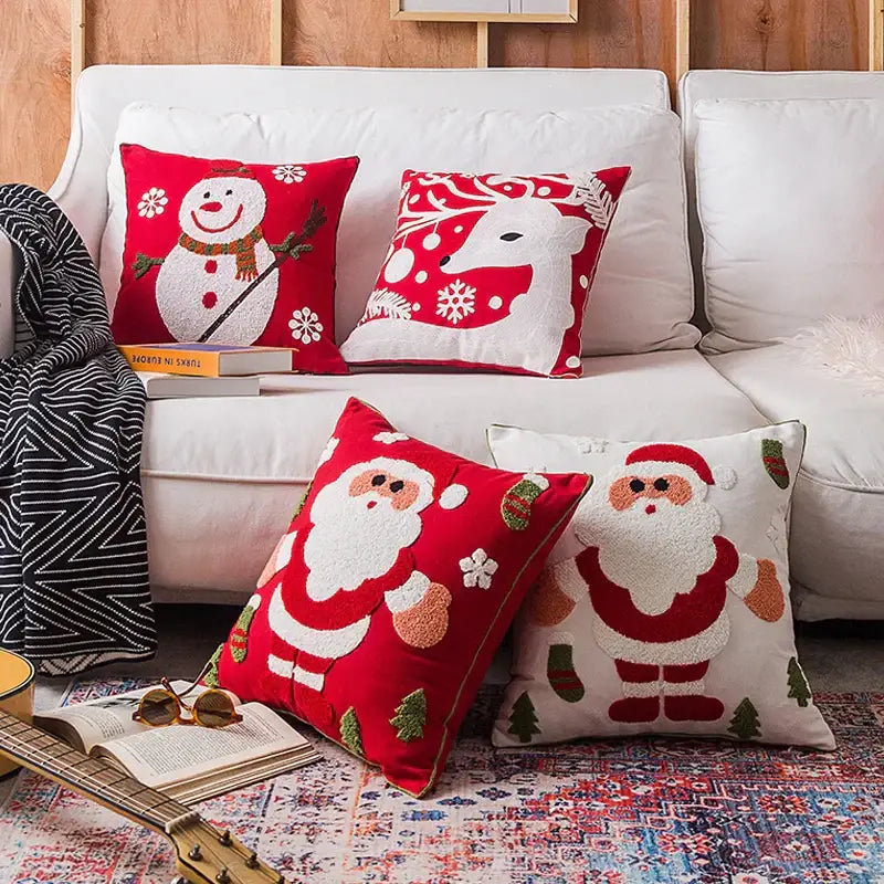 Christmas embroidered cushion cover red & white living room pillow